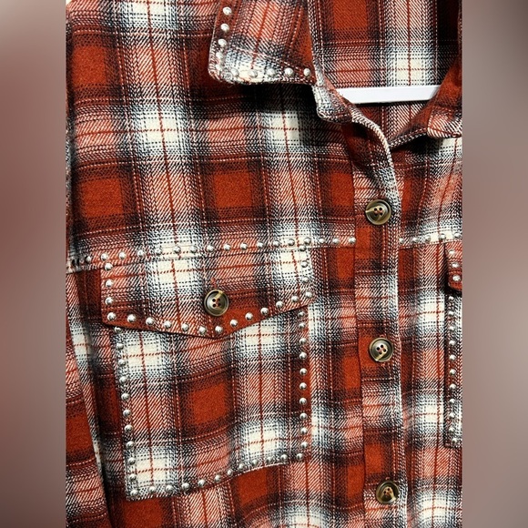EESOME Plaid Western Studded Fringe Button Up Shirt Jacket - Picture 7 of 14